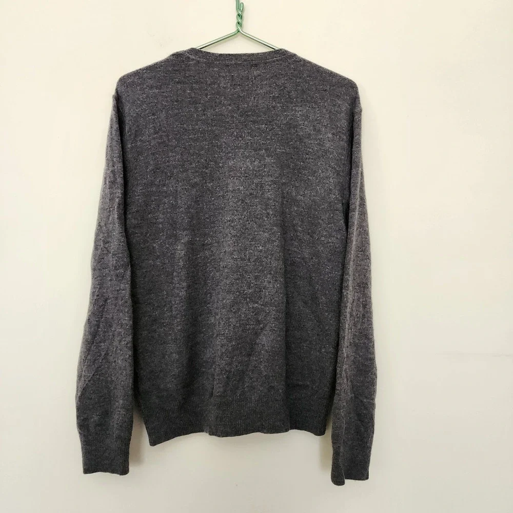 Banana Republic Mens Merino Wool V-Neck Sweater Grey Herringbone Large